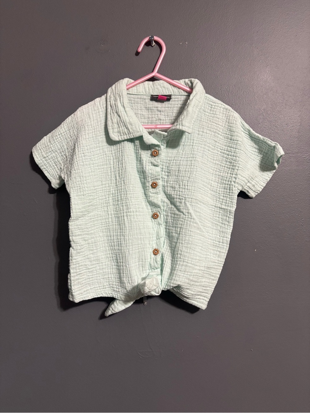 Vince Camuto pastel Green 100% Cotton gauze Collared Button-Up girls 12